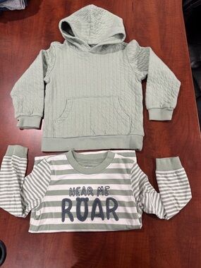 Carter's Sage Green Quilted Hoodie and Striped 'Hear Me Roar' Tee Set